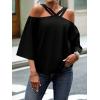 imageMakeMeChic Womens Cold Shoulder Blouse Halter Flare 34 Sleeve Loose Shirt Summer Dressy TopBlack