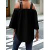 imageMakeMeChic Womens Cold Shoulder Blouse Halter Flare 34 Sleeve Loose Shirt Summer Dressy TopBlack