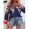 imageMakeMeChic Womens Off The Shoulder Tops Lantern Sleeve Ruched Tie Front Floral Boho Top BlouseFloral Dark Blue