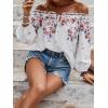 imageMakeMeChic Womens Off The Shoulder Tops Lantern Sleeve Ruched Tie Front Floral Boho Top BlouseFloral White