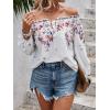 imageMakeMeChic Womens Off The Shoulder Tops Lantern Sleeve Ruched Tie Front Floral Boho Top BlouseFloral White
