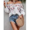 imageMakeMeChic Womens Off The Shoulder Tops Lantern Sleeve Ruched Tie Front Floral Boho Top BlouseFloral White