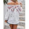 imageMakeMeChic Womens Off The Shoulder Tops Lantern Sleeve Ruched Tie Front Floral Boho Top BlouseFloral White