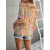 imageMakeMeChic Womens Off The Shoulder Tops Lantern Sleeve Ruched Tie Front Floral Boho Top BlouseMulticolor