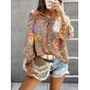 imageMakeMeChic Womens Off The Shoulder Tops Lantern Sleeve Ruched Tie Front Floral Boho Top BlouseMulticolor