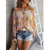 imageMakeMeChic Womens Off The Shoulder Tops Lantern Sleeve Ruched Tie Front Floral Boho Top BlouseMulticolor