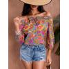 imageMakeMeChic Womens Off The Shoulder Tops Lantern Sleeve Ruched Tie Front Floral Boho Top BlouseOrange