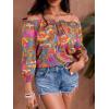 imageMakeMeChic Womens Off The Shoulder Tops Lantern Sleeve Ruched Tie Front Floral Boho Top BlouseOrange