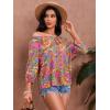 imageMakeMeChic Womens Off The Shoulder Tops Lantern Sleeve Ruched Tie Front Floral Boho Top BlouseOrange