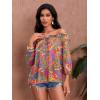imageMakeMeChic Womens Off The Shoulder Tops Lantern Sleeve Ruched Tie Front Floral Boho Top BlouseOrange