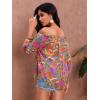 imageMakeMeChic Womens Off The Shoulder Tops Lantern Sleeve Ruched Tie Front Floral Boho Top BlouseOrange