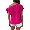 imageMakeMeChic Womens One Shoulder Solid Asymmetrical Neck Short Sleeve Summer Shirt Casual Blouse TopsHot Pink