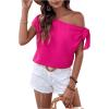 imageMakeMeChic Womens One Shoulder Solid Asymmetrical Neck Short Sleeve Summer Shirt Casual Blouse TopsHot Pink