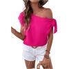 imageMakeMeChic Womens One Shoulder Solid Asymmetrical Neck Short Sleeve Summer Shirt Casual Blouse TopsHot Pink