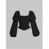 imageMakeMeChic Womens Renaissance Peasant Corset Tops Puff Long Sleeve Ruched Bust Ruffled Peplum Sweetheart BlouseBlack