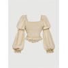imageMakeMeChic Womens Renaissance Peasant Corset Tops Puff Long Sleeve Ruched Bust Ruffled Peplum Sweetheart BlouseKhaki