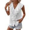 imageMakeMeChic Womens Ruffle Layer Button Down Shirt V Neck Sleeveless BlouseWhite