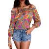 imageMakeMeChic Womens Off The Shoulder Tops Lantern Sleeve Ruched Tie Front Floral Boho Top BlouseOrange