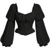 imageMakeMeChic Womens Renaissance Peasant Corset Tops Puff Long Sleeve Ruched Bust Ruffled Peplum Sweetheart BlouseBlack