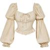 imageMakeMeChic Womens Renaissance Peasant Corset Tops Puff Long Sleeve Ruched Bust Ruffled Peplum Sweetheart BlouseKhaki