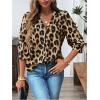 imageMakeMeChic Womens Cheetah Print Top 34 Sleeve Leopard Print Tops Button Down Shirt BlouseBrown