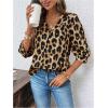 imageMakeMeChic Womens Cheetah Print Top 34 Sleeve Leopard Print Tops Button Down Shirt BlouseBrown