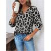 imageMakeMeChic Womens Cheetah Print Top 34 Sleeve Leopard Print Tops Button Down Shirt BlouseGrey