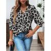 imageMakeMeChic Womens Cheetah Print Top 34 Sleeve Leopard Print Tops Button Down Shirt BlouseGrey