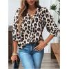 imageMakeMeChic Womens Cheetah Print Top 34 Sleeve Leopard Print Tops Button Down Shirt BlouseKhaki