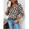 imageMakeMeChic Womens Cheetah Print Top 34 Sleeve Leopard Print Tops Button Down Shirt BlouseKhaki