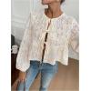 imageMakeMeChic Womens Crew Neck Lantern Sleeve Blouse Floral Tie Front Babydoll ShirtsApricot
