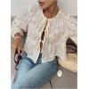 imageMakeMeChic Womens Crew Neck Lantern Sleeve Blouse Floral Tie Front Babydoll ShirtsApricot