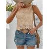 imageMakeMeChic Womens Floral Lace Blouse Crew Neck Sleeveless Summer Tank TopsKhaki