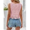 imageMakeMeChic Womens Floral Lace Blouse Crew Neck Sleeveless Summer Tank TopsPink