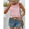imageMakeMeChic Womens Floral Lace Blouse Crew Neck Sleeveless Summer Tank TopsPink