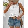 imageMakeMeChic Womens Floral Lace Blouse Crew Neck Sleeveless Summer Tank TopsWhite