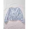 imageMakeMeChic Womens Floral Tie Front Lantern Sleeve Blouse Crew Neck Ruffle Hem Blouses Crop TopBlue and White