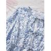 imageMakeMeChic Womens Floral Tie Front Lantern Sleeve Blouse Crew Neck Ruffle Hem Blouses Crop TopBlue and White