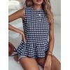 imageMakeMeChic Womens Gingham Tank Tops Plaid Crew Neck Sleeveless Ruffle Hem Summer Casual Blouse ShirtBlack and White