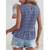 imageMakeMeChic Womens Gingham Tank Tops Plaid Crew Neck Sleeveless Ruffle Hem Summer Casual Blouse ShirtBlue and White