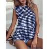 imageMakeMeChic Womens Gingham Tank Tops Plaid Crew Neck Sleeveless Ruffle Hem Summer Casual Blouse ShirtBlue and White