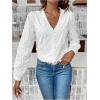 imageMakeMeChic Womens Going Out Tops Eyelet Embroidery Button Down Shirts Long Sleeve V Neck Blouse TopsWhite