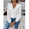 imageMakeMeChic Womens Going Out Tops Eyelet Embroidery Button Down Shirts Long Sleeve V Neck Blouse TopsWhite