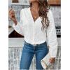 imageMakeMeChic Womens Going Out Tops Eyelet Embroidery Button Down Shirts Long Sleeve V Neck Blouse TopsWhite