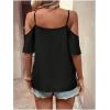 imageMakeMeChic Womens Guipure Lace Short Sleeve Blouse V Neck Cold Shoulder Shirt Summer TopsBlack