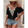 imageMakeMeChic Womens Guipure Lace Short Sleeve Blouse V Neck Cold Shoulder Shirt Summer TopsBlack