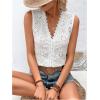 imageMakeMeChic Womens Guipure Lace Trim Eyelet Embroidery Blouse V Neck Sleeveless Blouses TopWhite