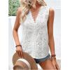 imageMakeMeChic Womens Guipure Lace Trim Eyelet Embroidery Blouse V Neck Sleeveless Blouses TopWhite