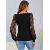 imageMakeMeChic Womens Lace Long Sleeve Tops Sheer Mesh Scallop Trim V Neck Blouse ShirtBlack