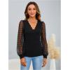 imageMakeMeChic Womens Lace Long Sleeve Tops Sheer Mesh Scallop Trim V Neck Blouse ShirtBlack